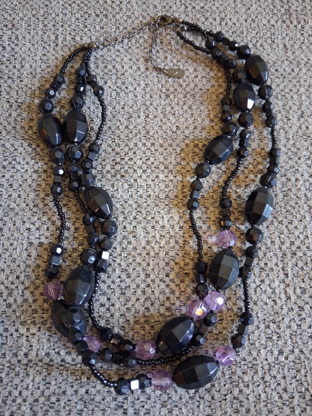 1928 Black and Lavender Multi-Strand Beaded Necklace